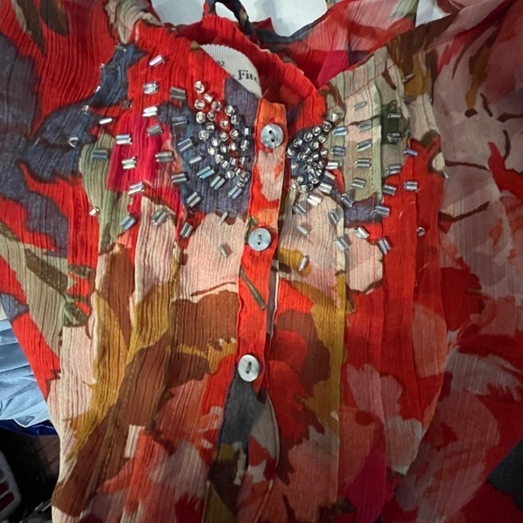 Abercrombie & Fitch Floral Fitted Waist Rope Spaghetti Strap Beaded Tank Top. - Picture 8 of 12